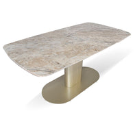 Tavolo allungabile Vesta con top in ceramica colore marrone atene lucido e gambe dorate
