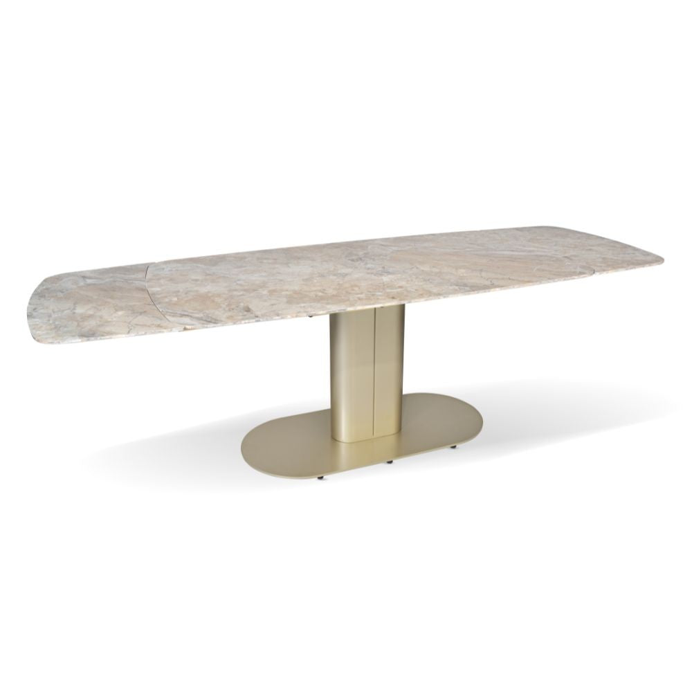 Tavolo allungabile Vesta con top in ceramica colore marrone atene lucido e gambe dorate