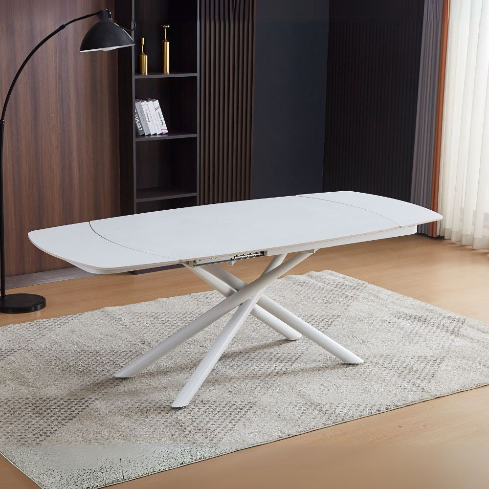 Tavolo girevole allungabile Astrid con piano in ceramica bianco opaco con gambe colore bianco