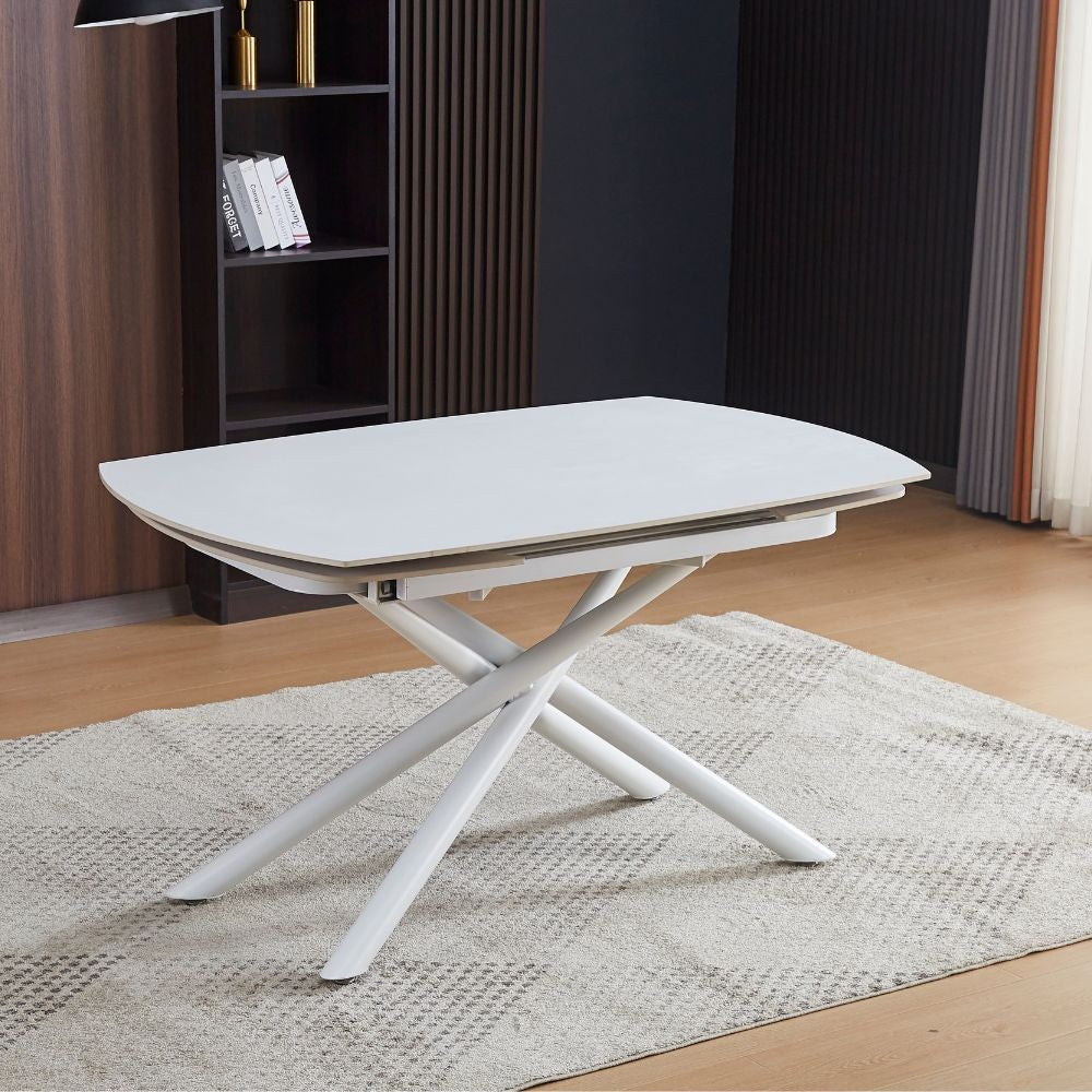Tavolo girevole allungabile Astrid con piano in ceramica bianco opaco con gambe colore bianco