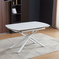 Tavolo girevole allungabile Astrid con piano in ceramica bianco opaco con gambe colore bianco