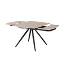 Tavolo girevole allungabile Kitti con piano in ceramica effetto marmo travertino e gambe in metallo nero