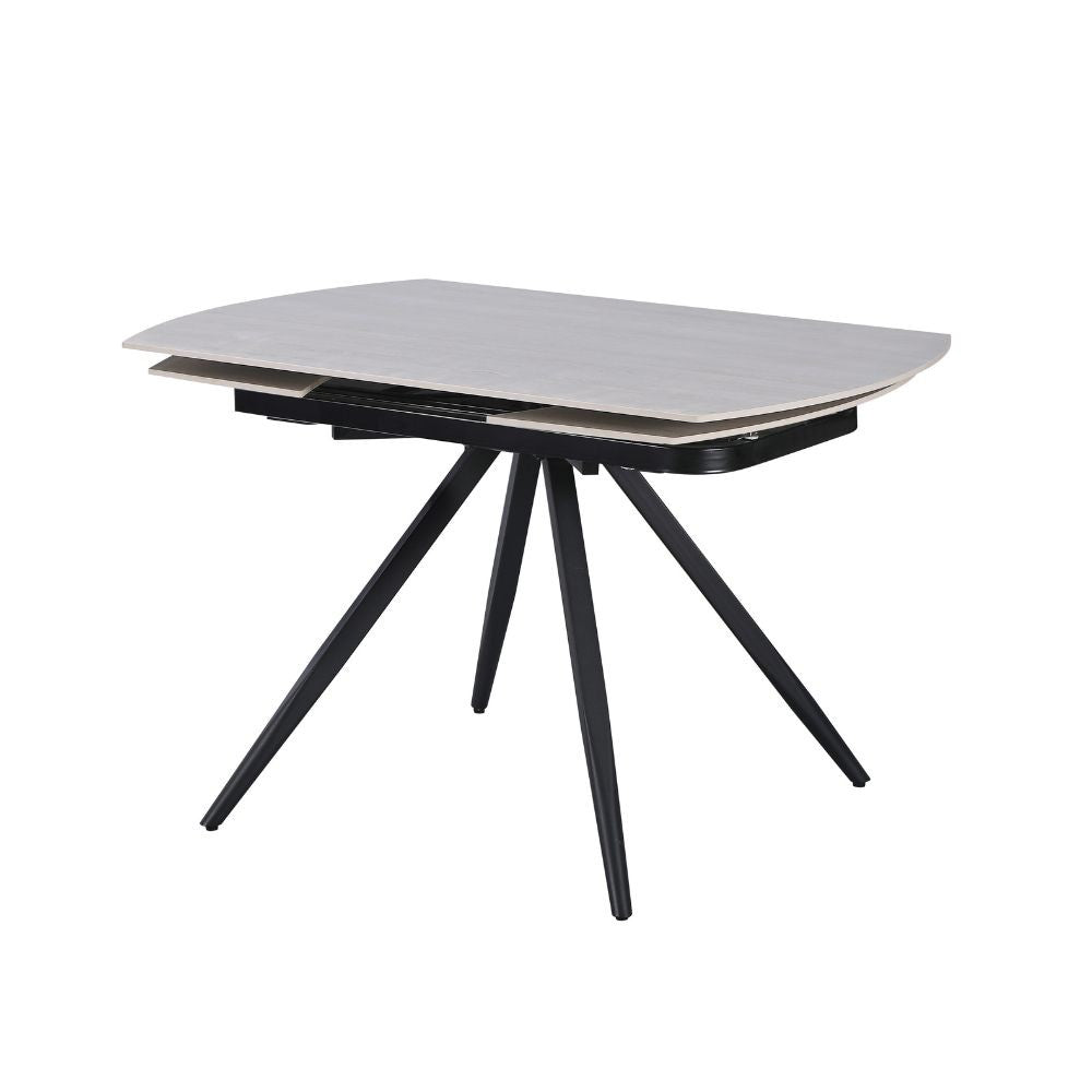 Tavolo girevole allungabile Kitti con piano in ceramica larice beige e gambe in metallo nero