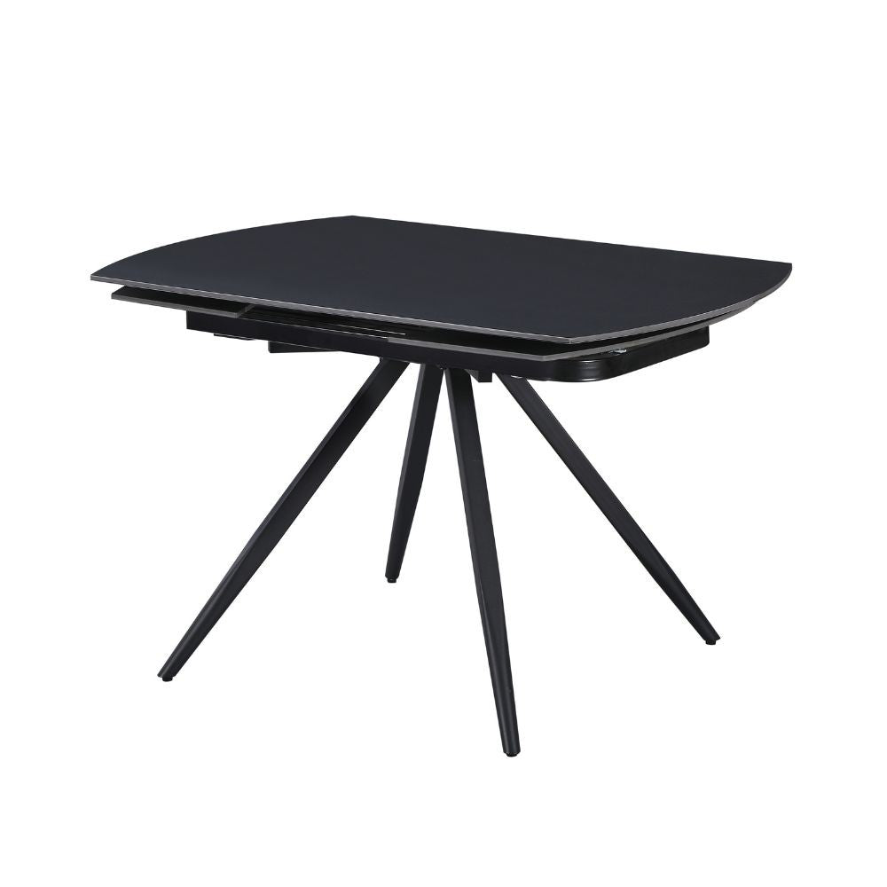Tavolo girevole allungabile Kitti con piano in ceramica nero opaco e gambe in metallo nero