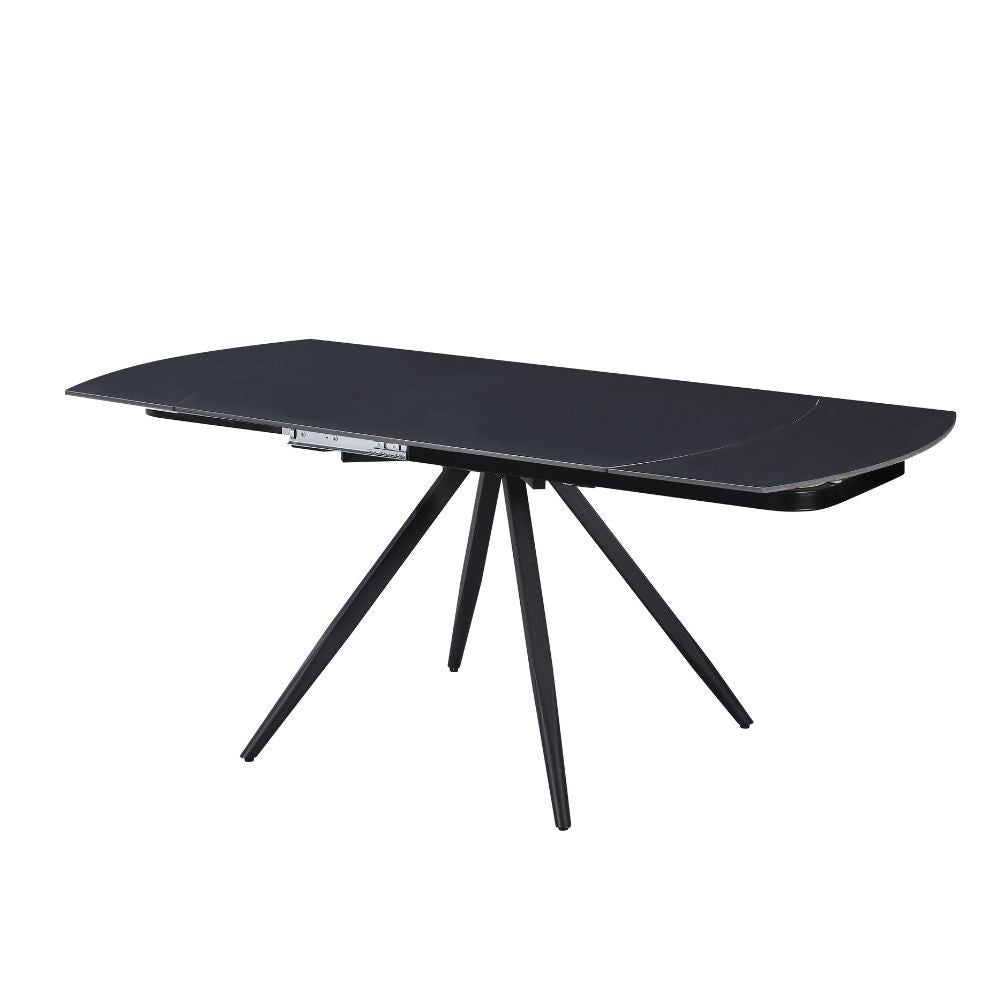 Tavolo girevole allungabile Kitti con piano in ceramica nero opaco e gambe in metallo nero