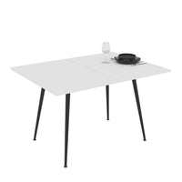 Tavolo girevole allungabile Lilis con piano colore bianco frassinato e gambe in metallo nere
