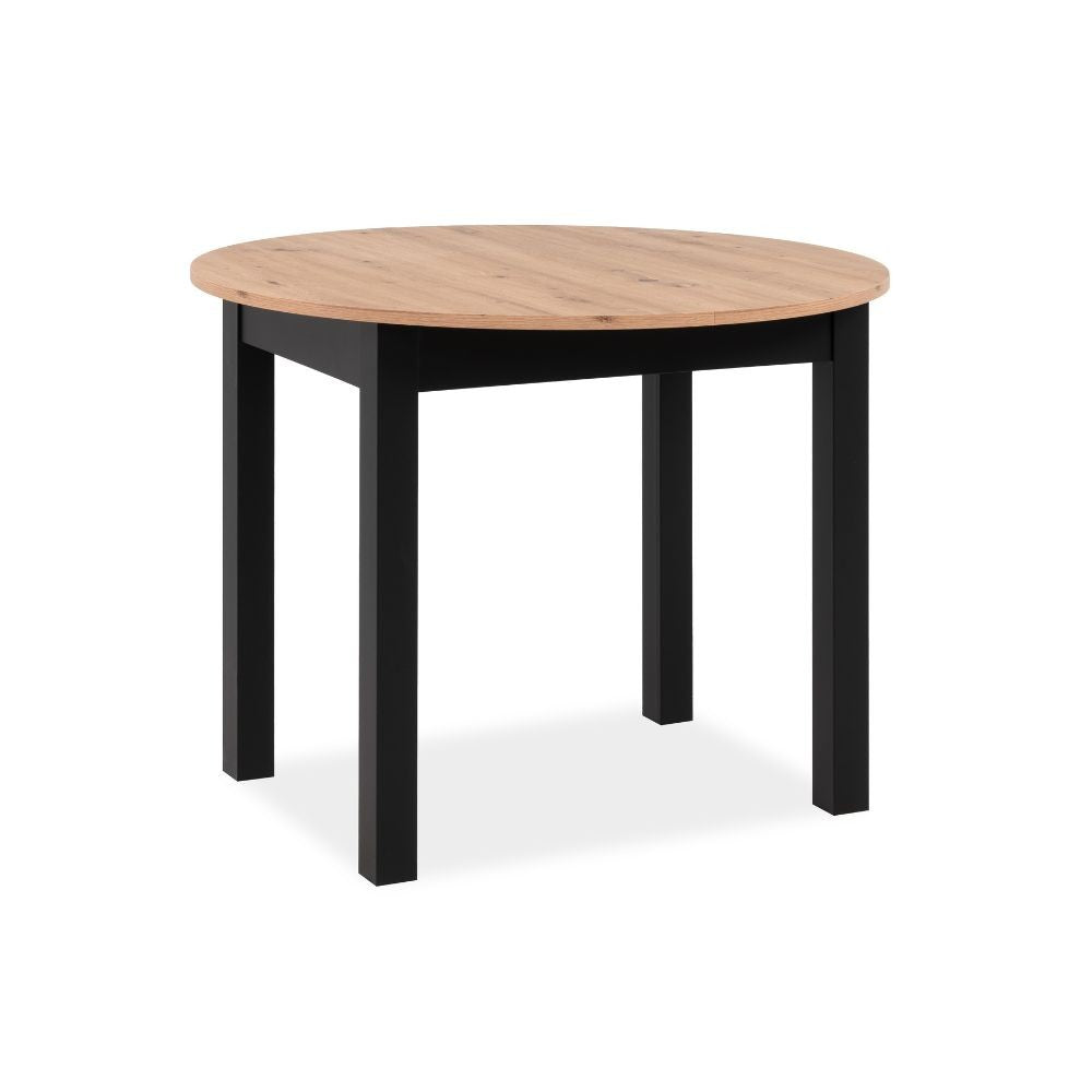 Tavolo rotondo allungabile Coburg 100 in piano quercia e struttura nera 100x76x100 cm.