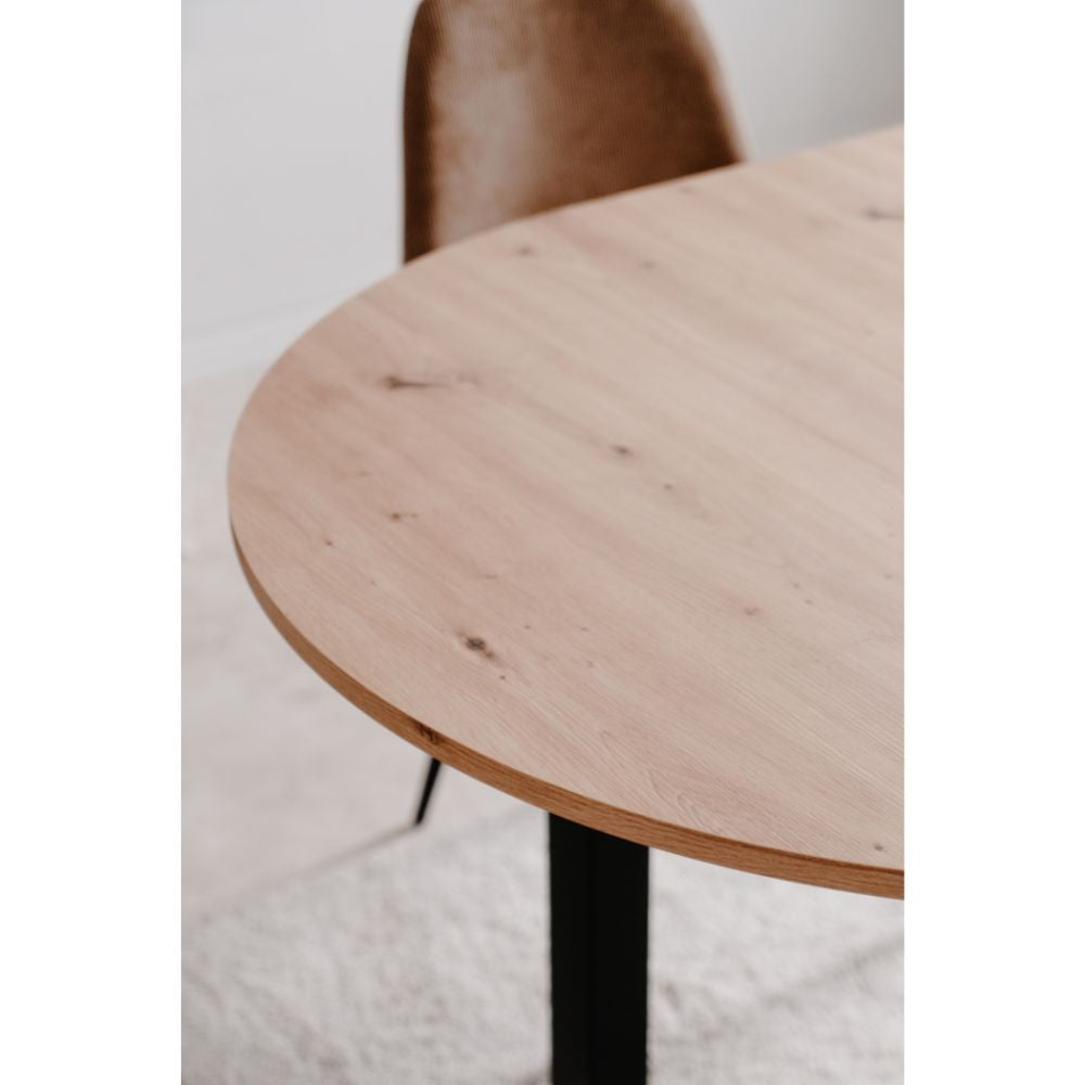 Tavolo rotondo allungabile Coburg 100 in piano quercia e struttura nera 100x76x100 cm.