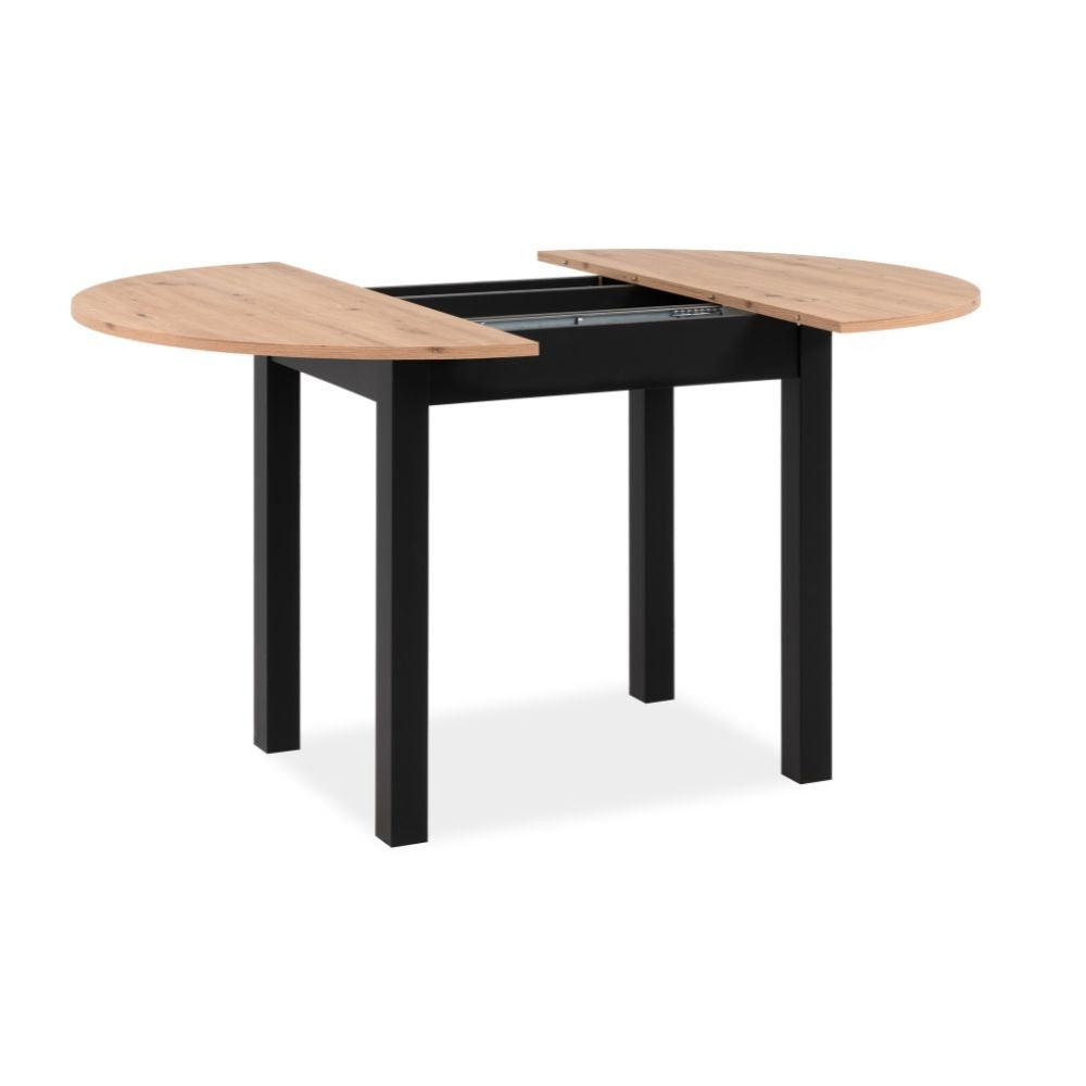 Tavolo rotondo allungabile Coburg 100 in piano quercia e struttura nera 100x76x100 cm.