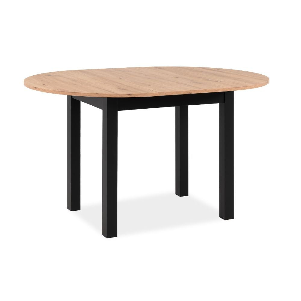 Tavolo rotondo allungabile Coburg 100 in piano quercia e struttura nera 100x76x100 cm.