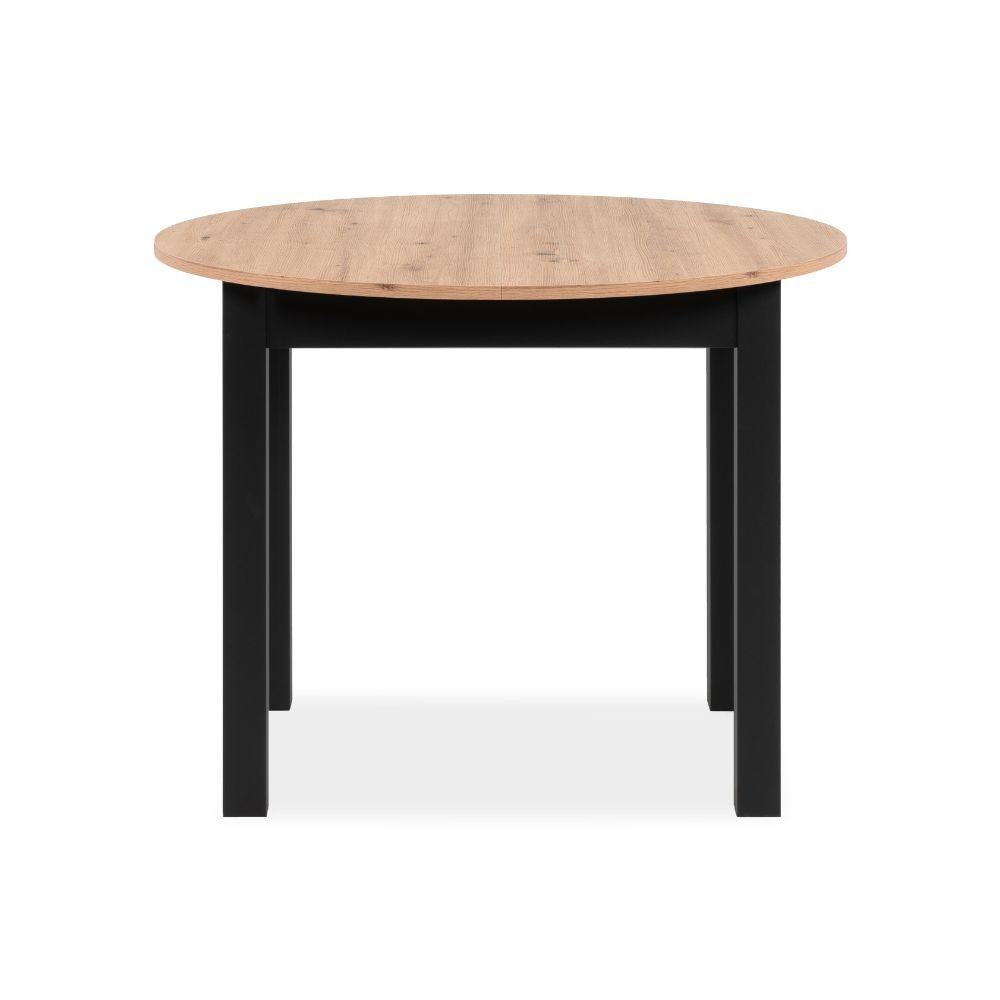 Tavolo rotondo allungabile Coburg 100 in piano quercia e struttura nera 100x76x100 cm.
