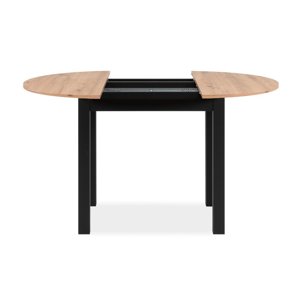 Tavolo rotondo allungabile Coburg 100 in piano quercia e struttura nera 100x76x100 cm.