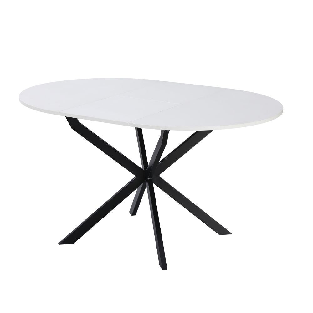 Tavolo rotondo allungabile Rut con piano colore bianco e gambe in metallo nero