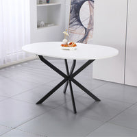 Tavolo rotondo allungabile Rut con piano colore bianco e gambe in metallo nero