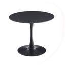 Tavolo rotondo Dot con piano in ceramica effetto marmo nero opaco con particolari oro e gamba nera