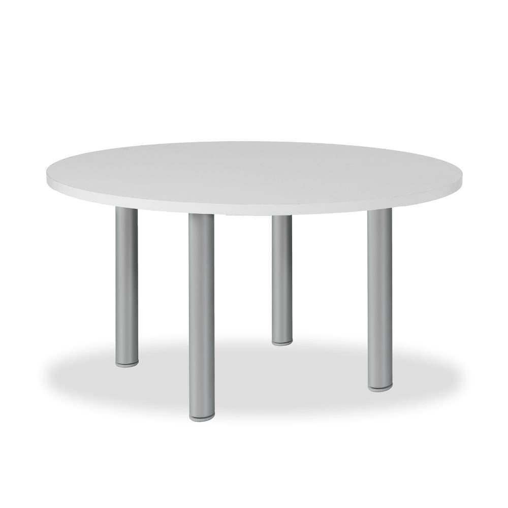 Tavolo tondo Manila con gambe in acciaio verniciato alluminio e piano colore bianco 120x120 cm.