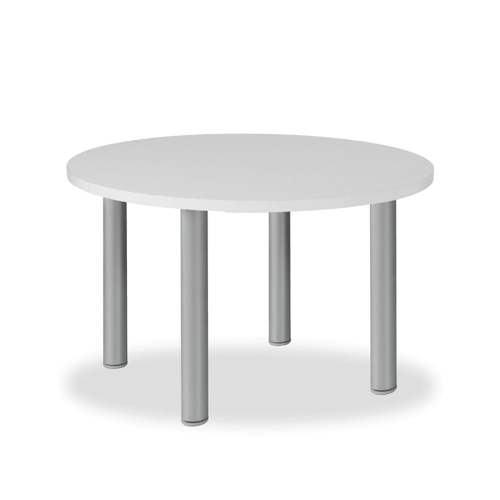Tavolo tondo Manila con gambe in acciaio verniciato alluminio e piano colore bianco 90x90 cm.