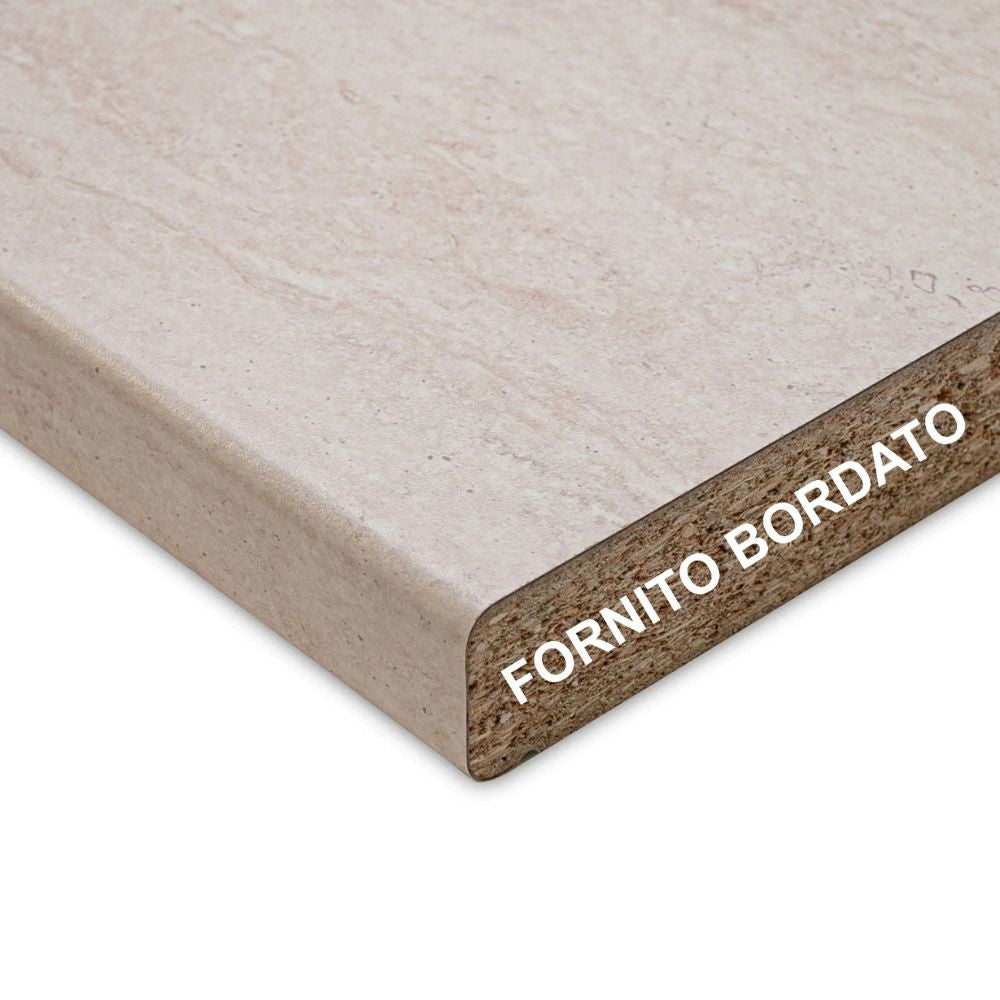 Top bordato per cucina forato verso destro in travertino 180x60x3.8 cm