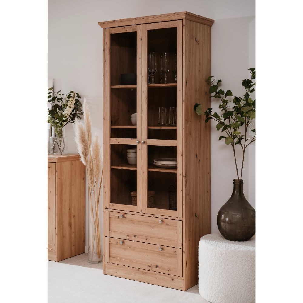 Vetrina Timber 52A con 2 ante e 2 cassetti colore rovere anticato